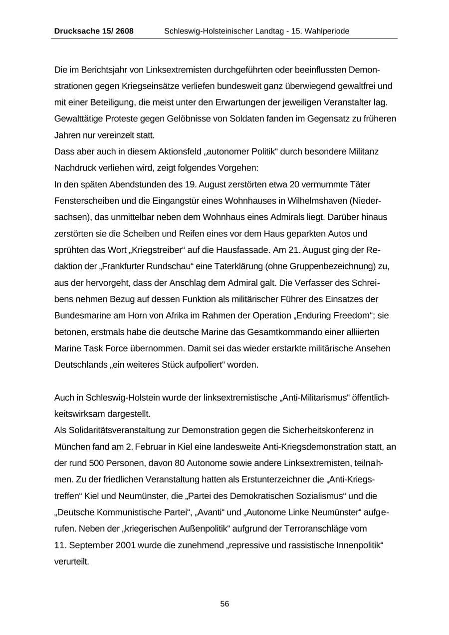 Seite 56 des Verfassungsschutzbericht 2002 Schleswig-Holstein