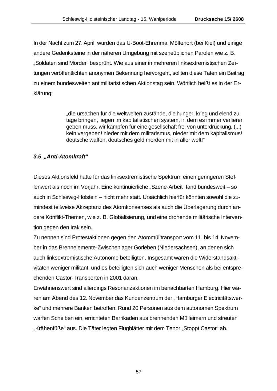 Seite 57 des Verfassungsschutzbericht 2002 Schleswig-Holstein