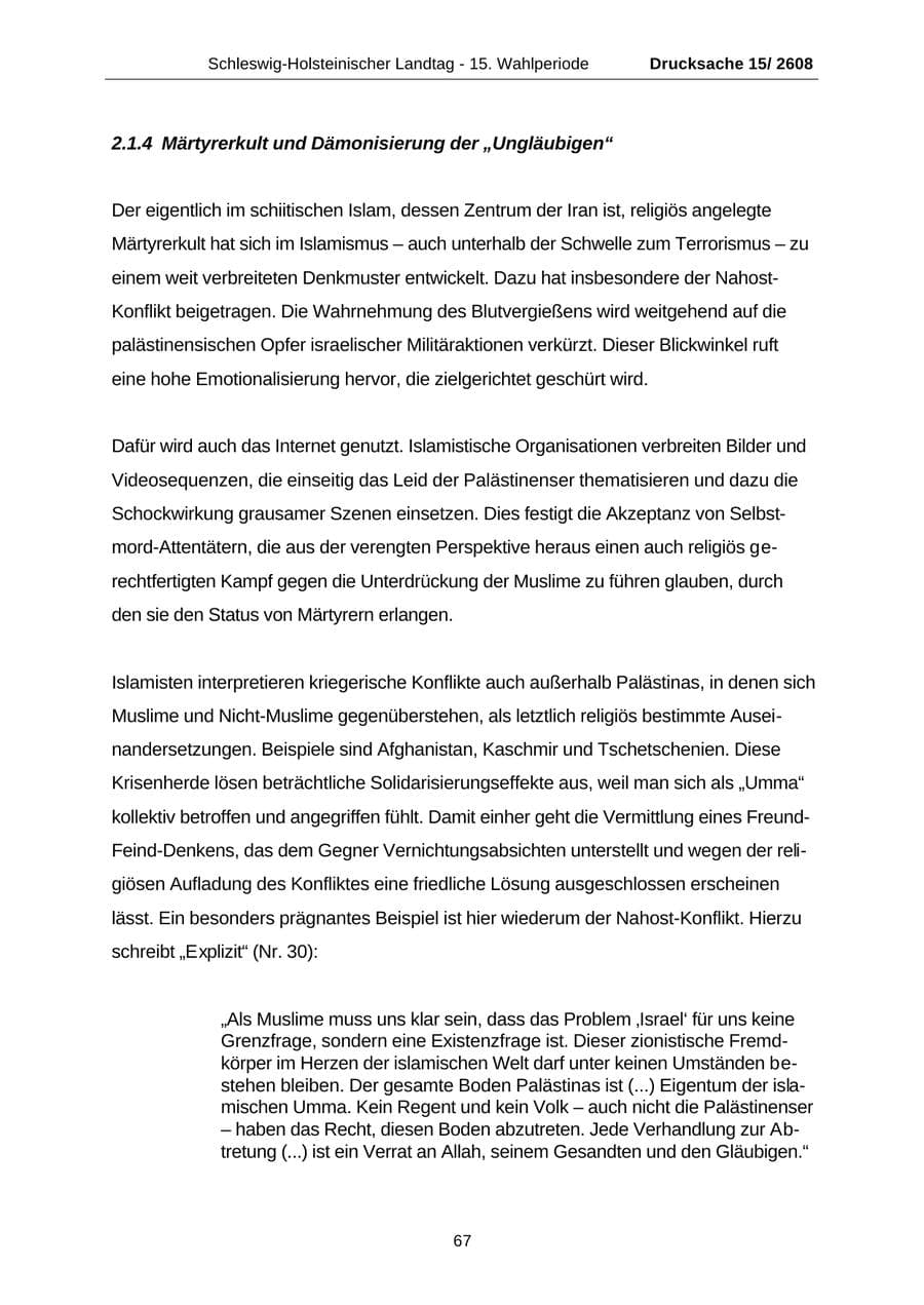 Seite 67 des Verfassungsschutzbericht 2002 Schleswig-Holstein