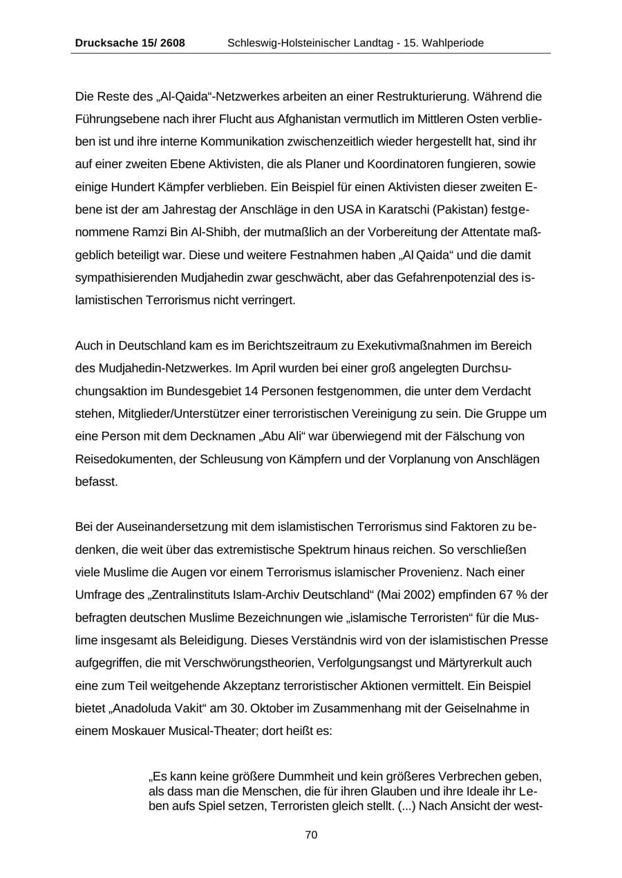 Seite 70 des Verfassungsschutzbericht 2002 Schleswig-Holstein