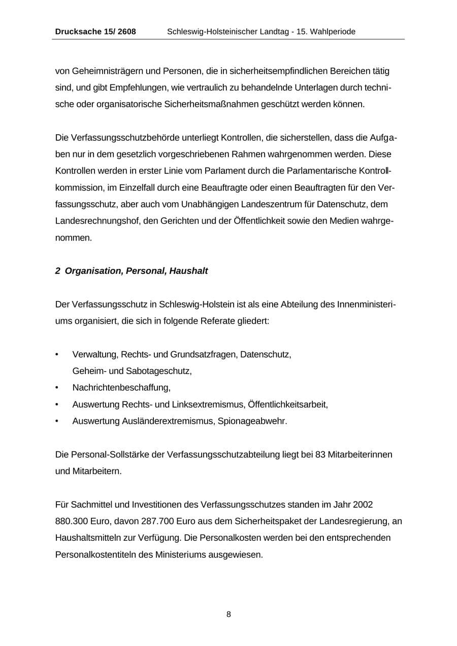 Seite 8 des Verfassungsschutzbericht 2002 Schleswig-Holstein