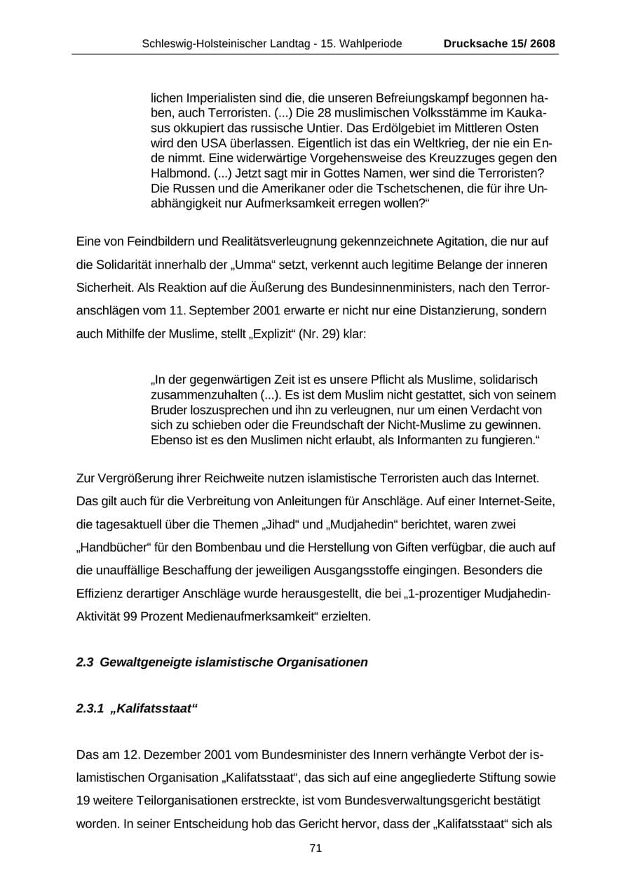 Seite 71 des Verfassungsschutzbericht 2002 Schleswig-Holstein