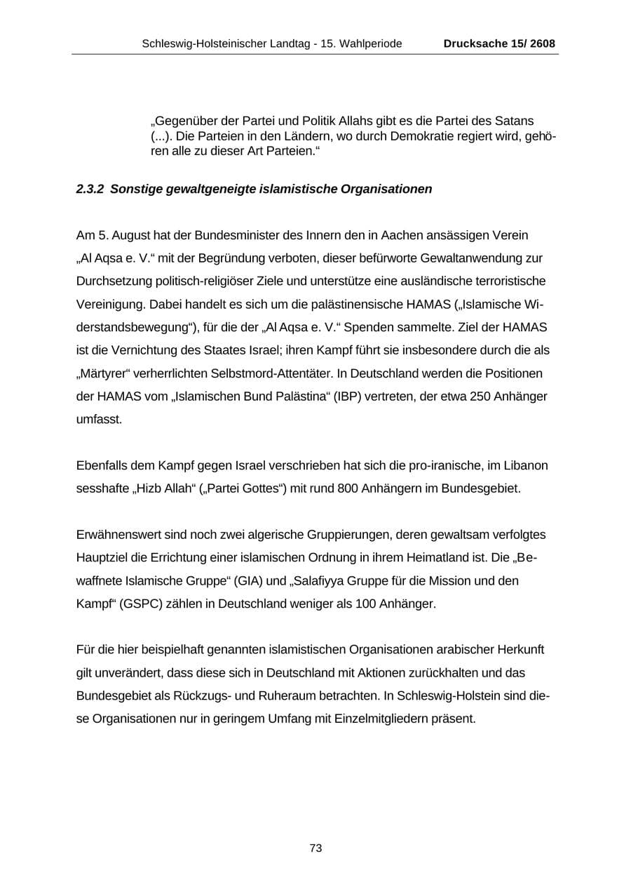 Seite 73 des Verfassungsschutzbericht 2002 Schleswig-Holstein