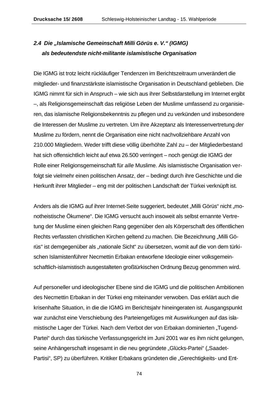 Seite 74 des Verfassungsschutzbericht 2002 Schleswig-Holstein