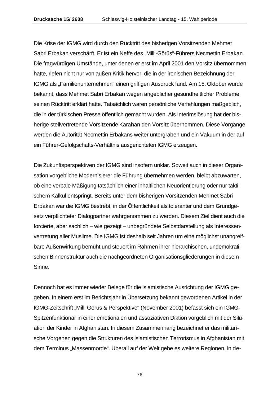 Seite 76 des Verfassungsschutzbericht 2002 Schleswig-Holstein
