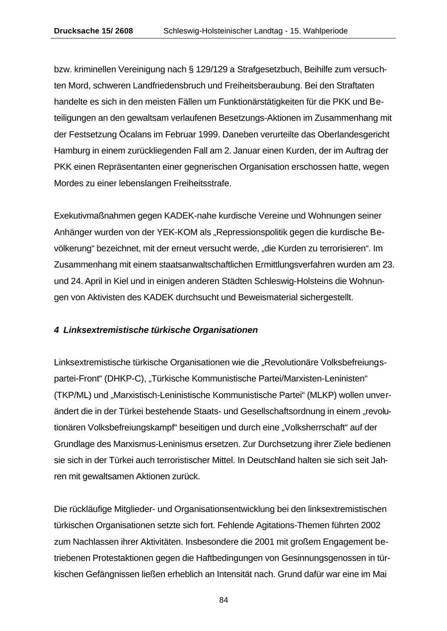 Seite 84 des Verfassungsschutzbericht 2002 Schleswig-Holstein