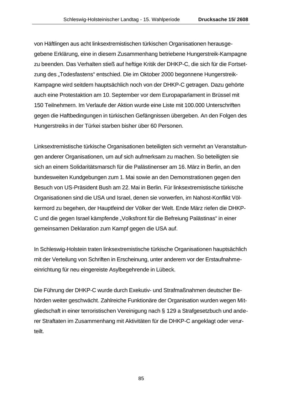Seite 85 des Verfassungsschutzbericht 2002 Schleswig-Holstein