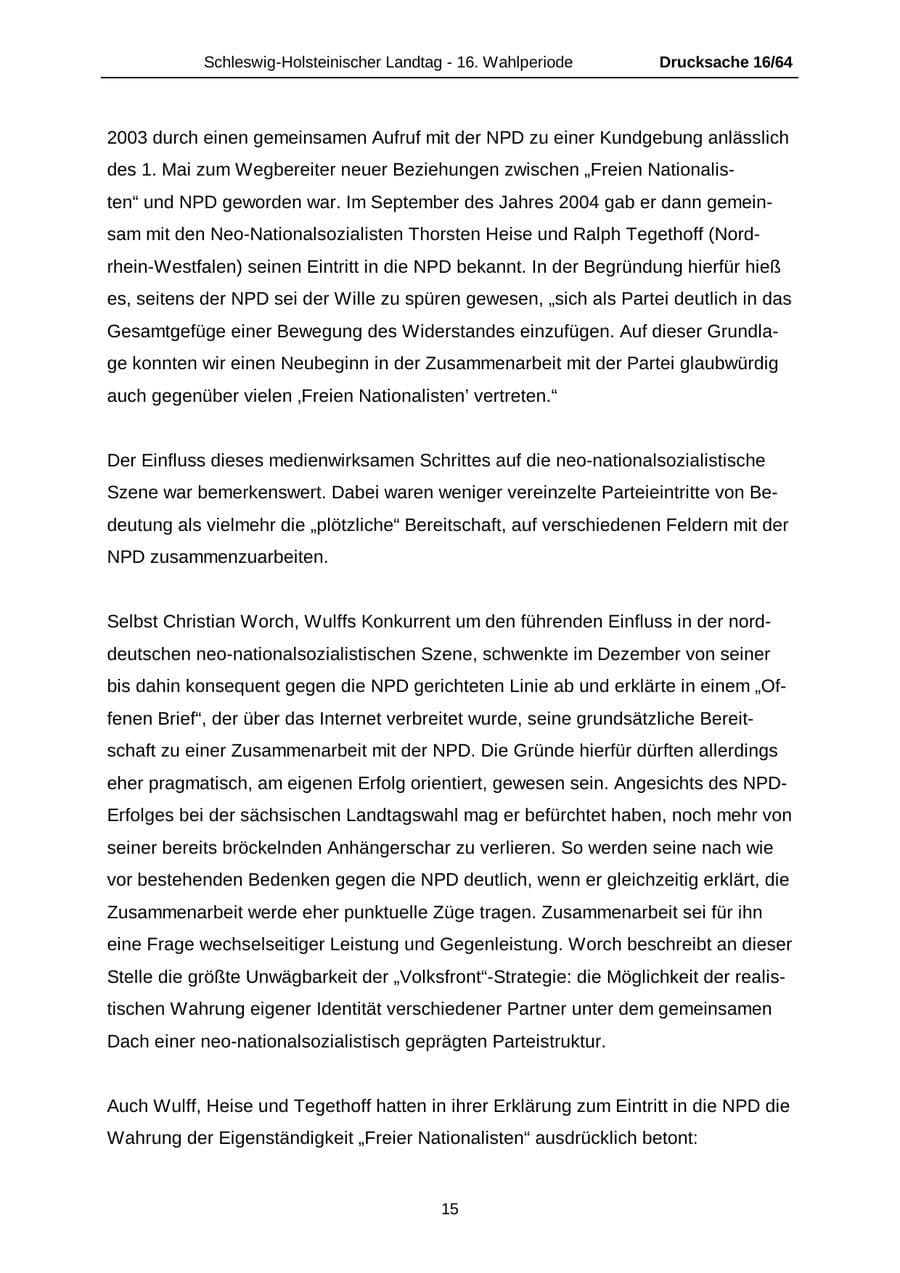 Seite 15 des Verfassungsschutzbericht 2004 Schleswig-Holstein