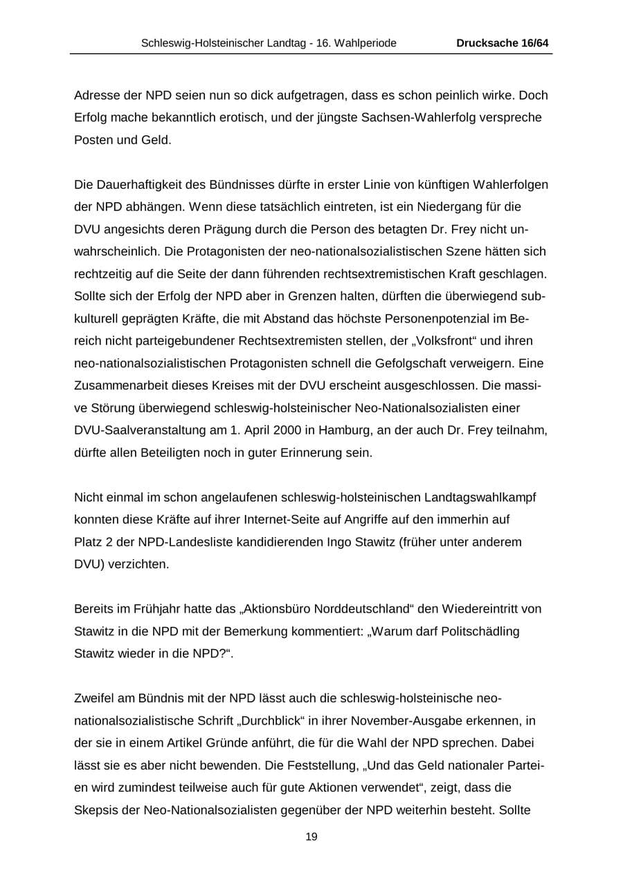 Seite 19 des Verfassungsschutzbericht 2004 Schleswig-Holstein
