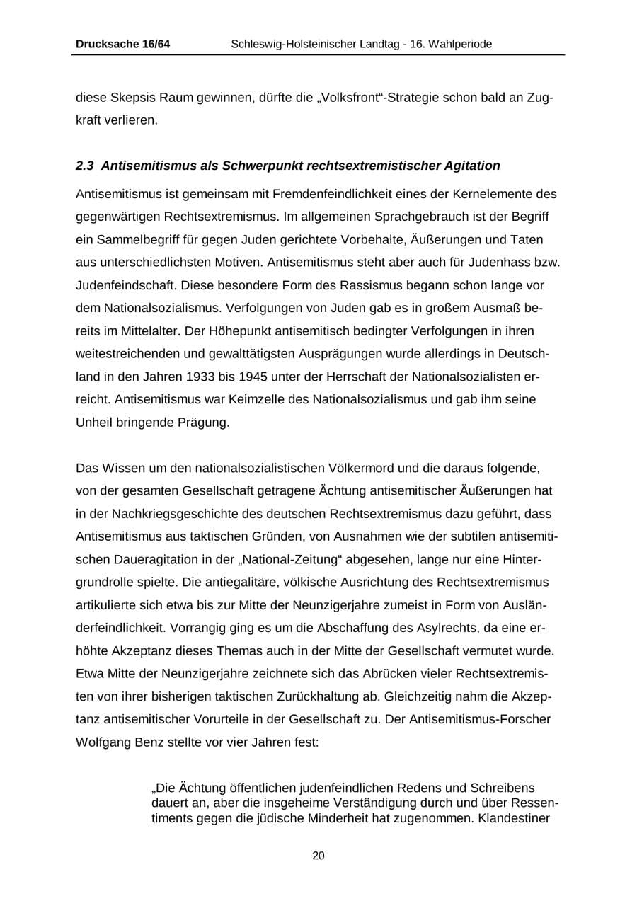 Seite 20 des Verfassungsschutzbericht 2004 Schleswig-Holstein