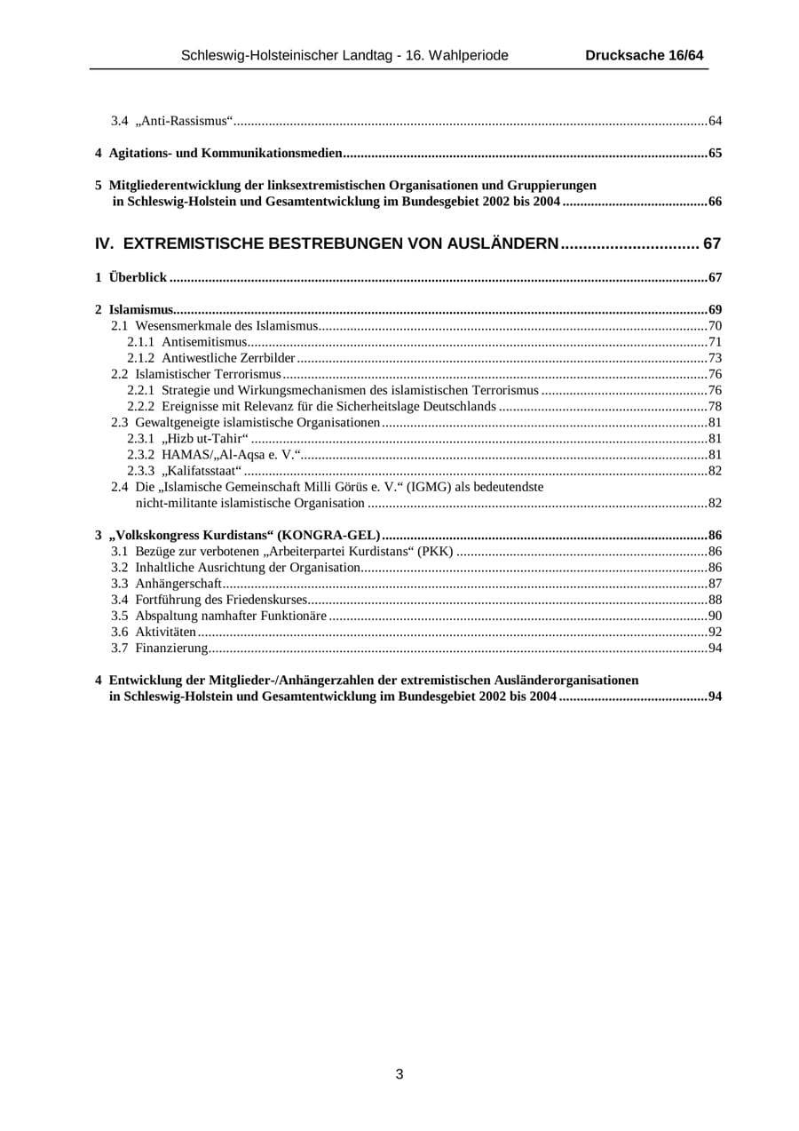 Seite 3 des Verfassungsschutzbericht 2004 Schleswig-Holstein