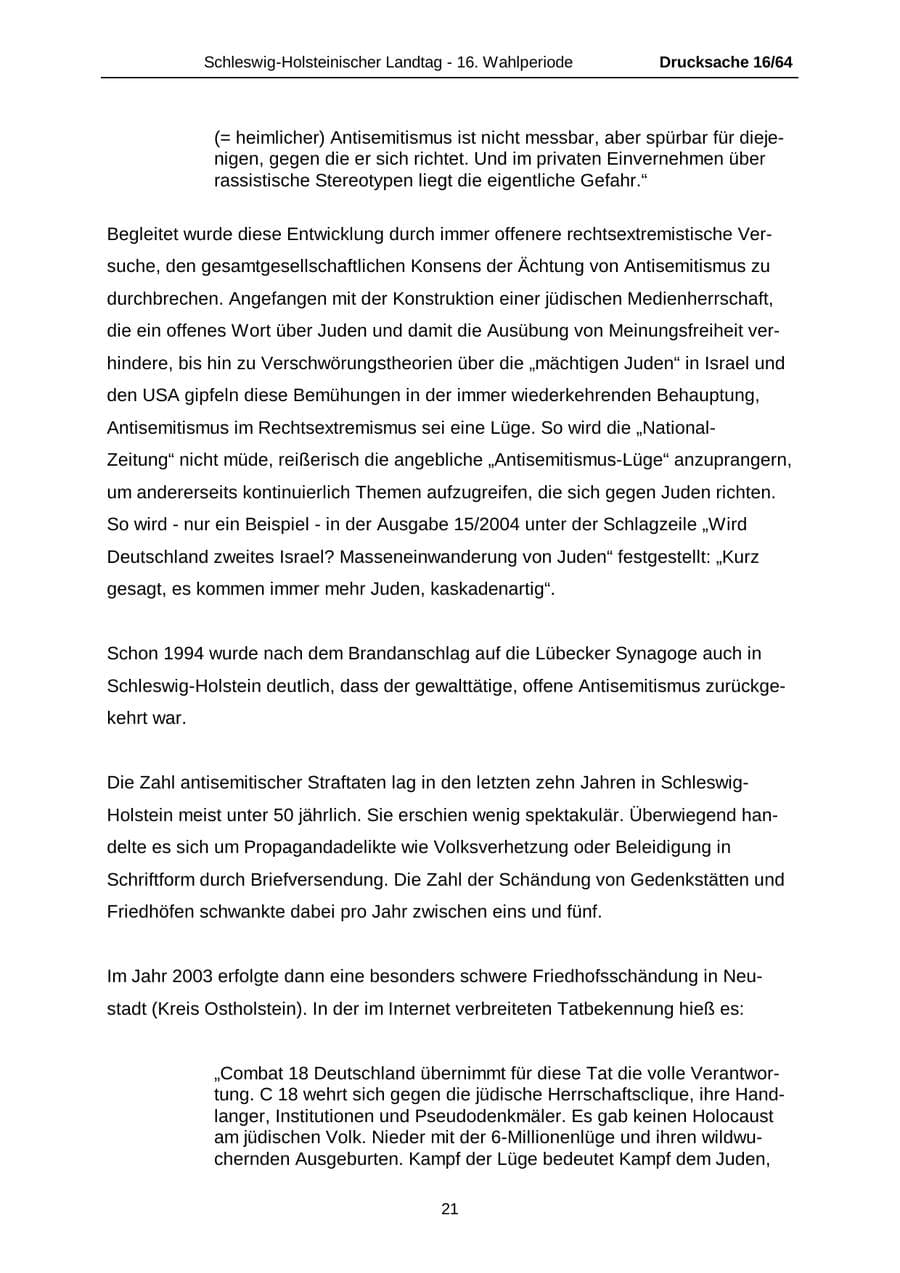 Seite 21 des Verfassungsschutzbericht 2004 Schleswig-Holstein