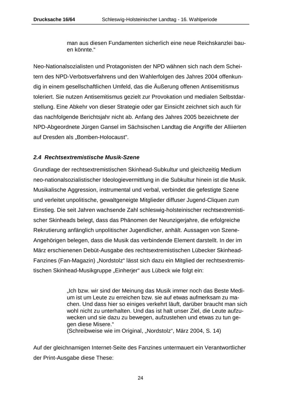 Seite 24 des Verfassungsschutzbericht 2004 Schleswig-Holstein