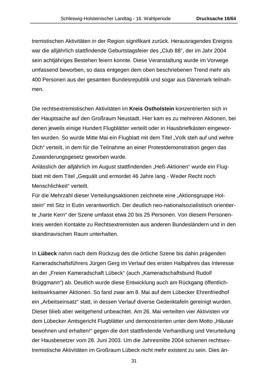 Seite 31 des Verfassungsschutzbericht 2004 Schleswig-Holstein