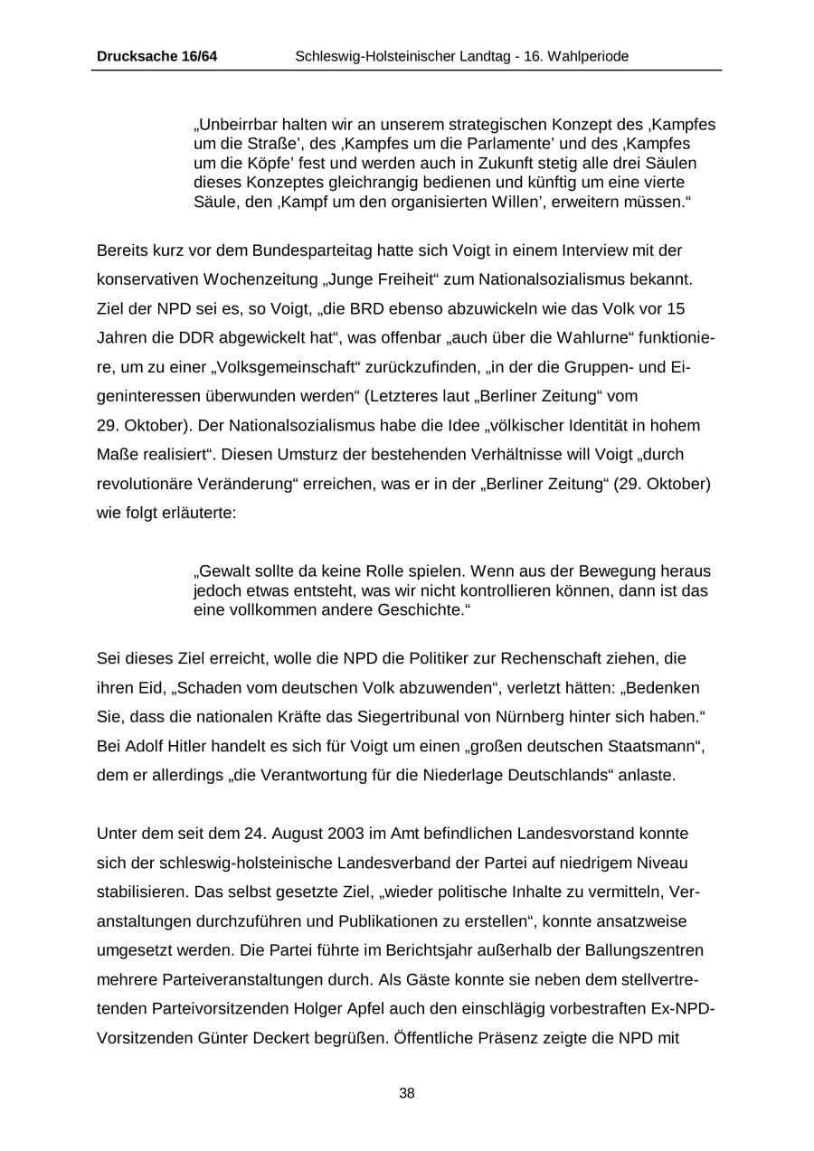 Seite 38 des Verfassungsschutzbericht 2004 Schleswig-Holstein