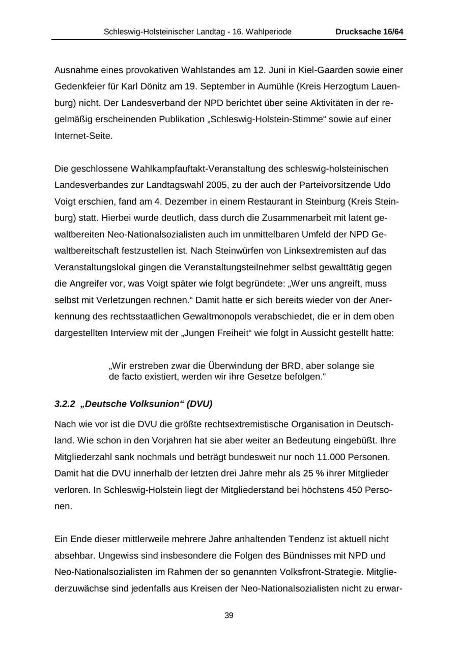 Seite 39 des Verfassungsschutzbericht 2004 Schleswig-Holstein