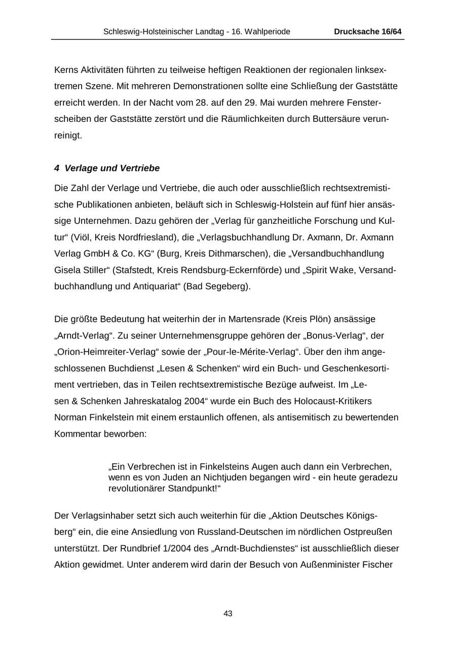 Seite 43 des Verfassungsschutzbericht 2004 Schleswig-Holstein
