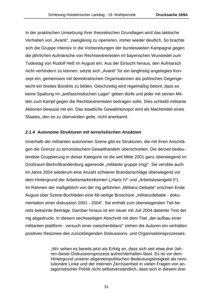 Seite 51 des Verfassungsschutzbericht 2004 Schleswig-Holstein