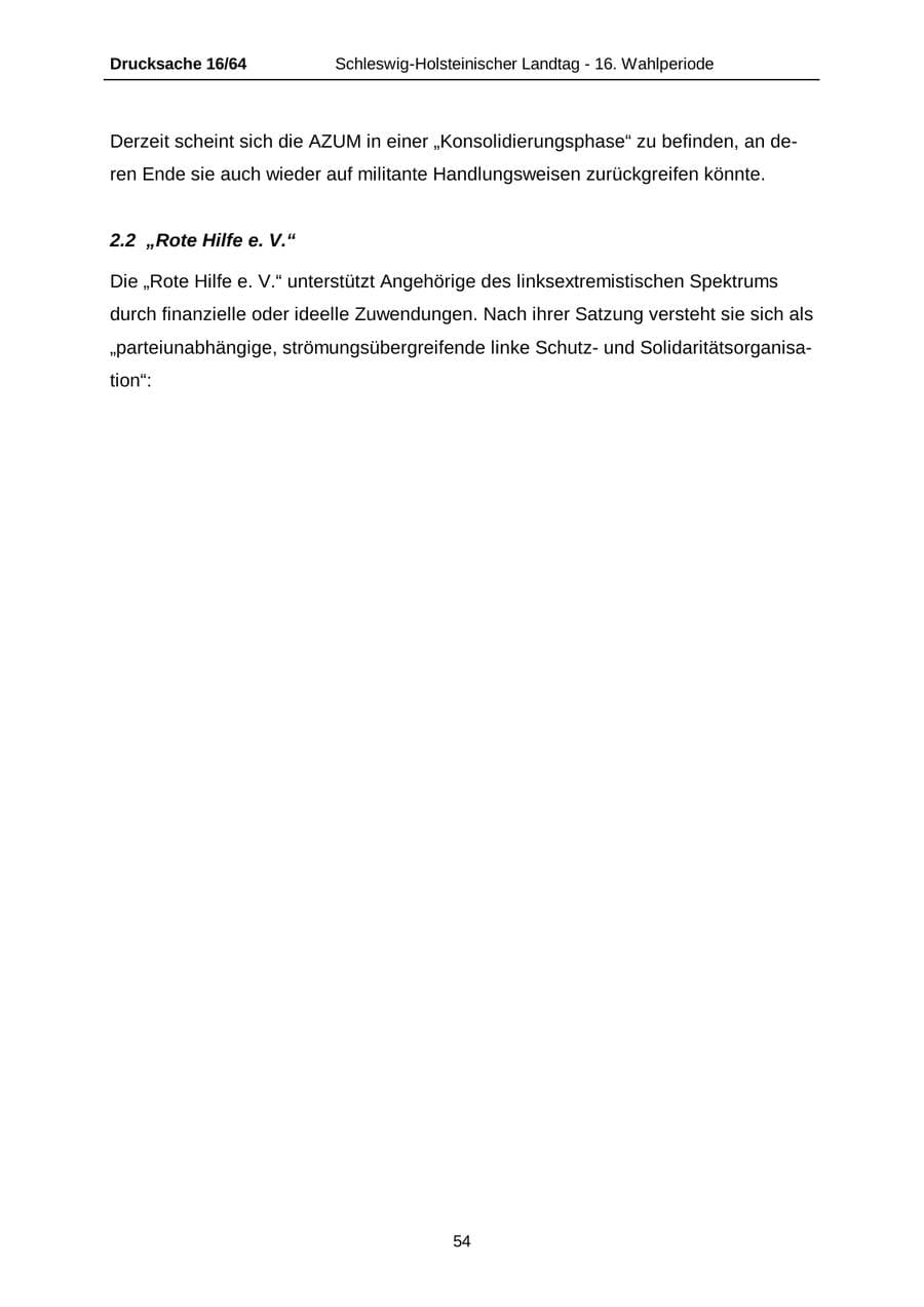 Seite 54 des Verfassungsschutzbericht 2004 Schleswig-Holstein
