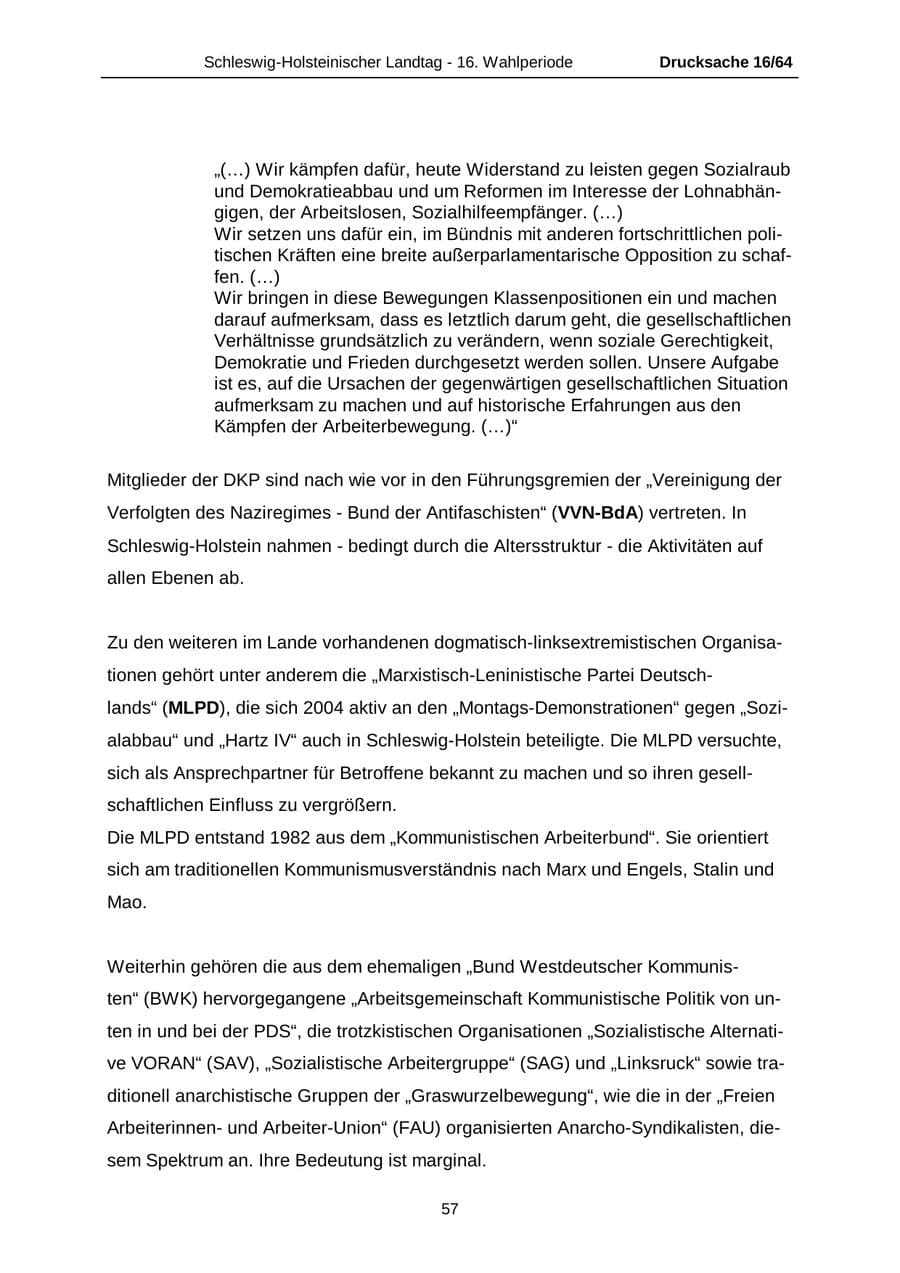 Seite 57 des Verfassungsschutzbericht 2004 Schleswig-Holstein