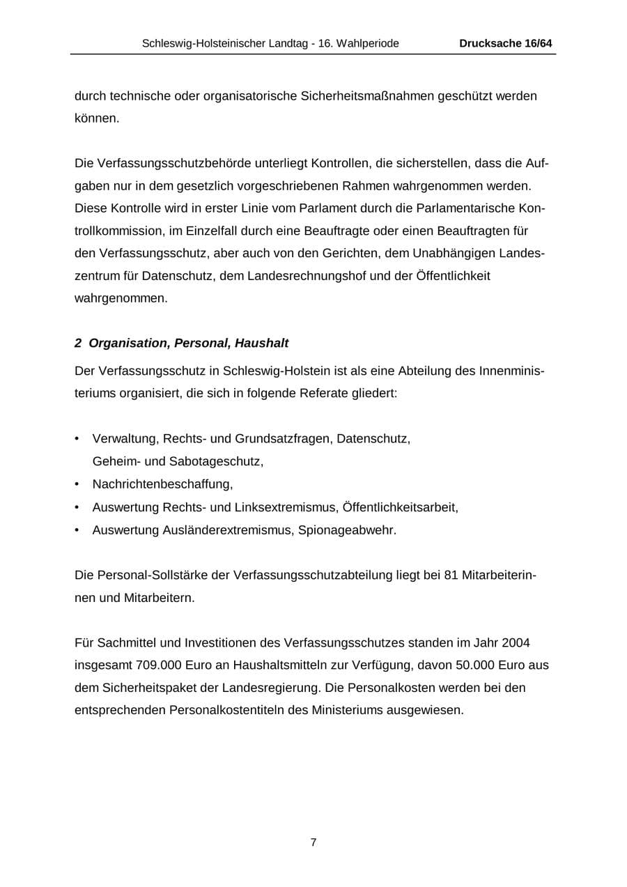 Seite 7 des Verfassungsschutzbericht 2004 Schleswig-Holstein