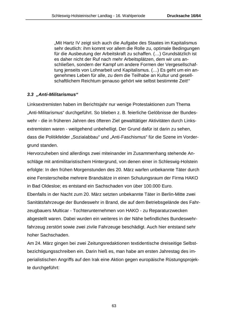Seite 63 des Verfassungsschutzbericht 2004 Schleswig-Holstein