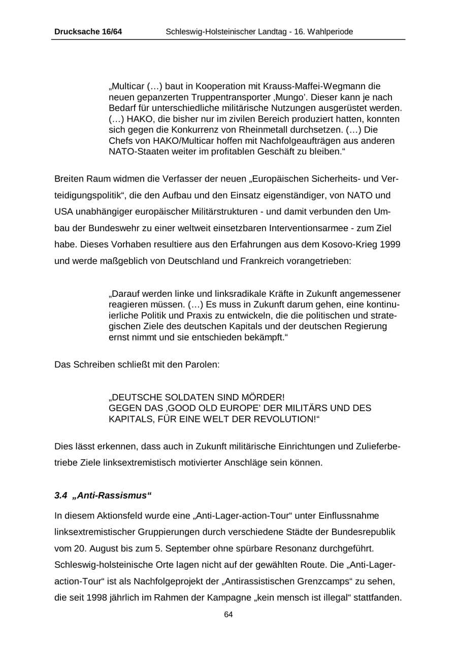 Seite 64 des Verfassungsschutzbericht 2004 Schleswig-Holstein