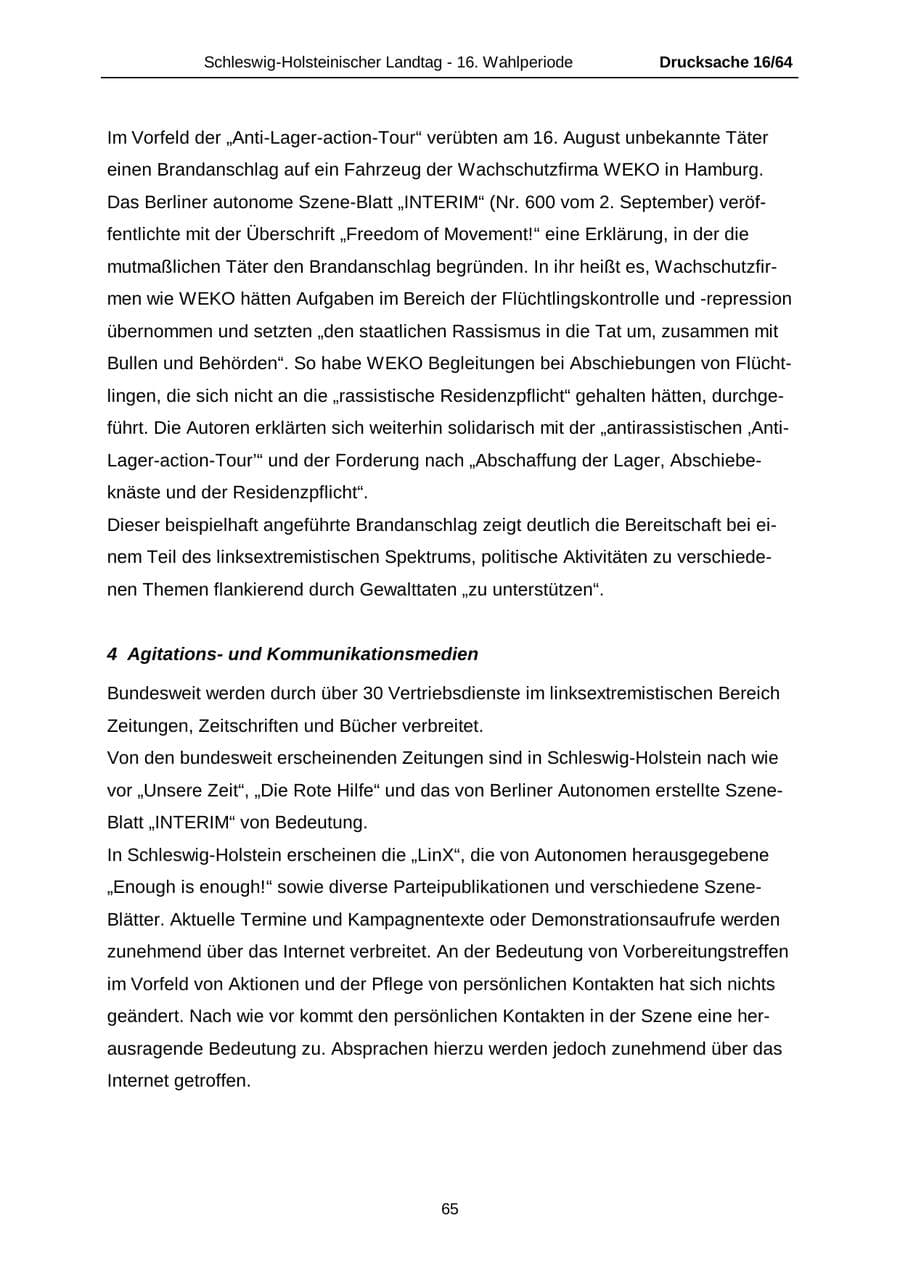 Seite 65 des Verfassungsschutzbericht 2004 Schleswig-Holstein