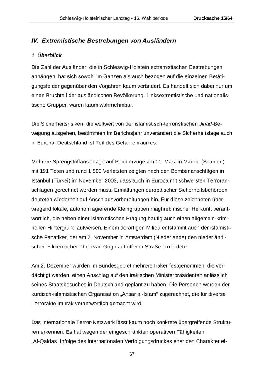 Seite 67 des Verfassungsschutzbericht 2004 Schleswig-Holstein