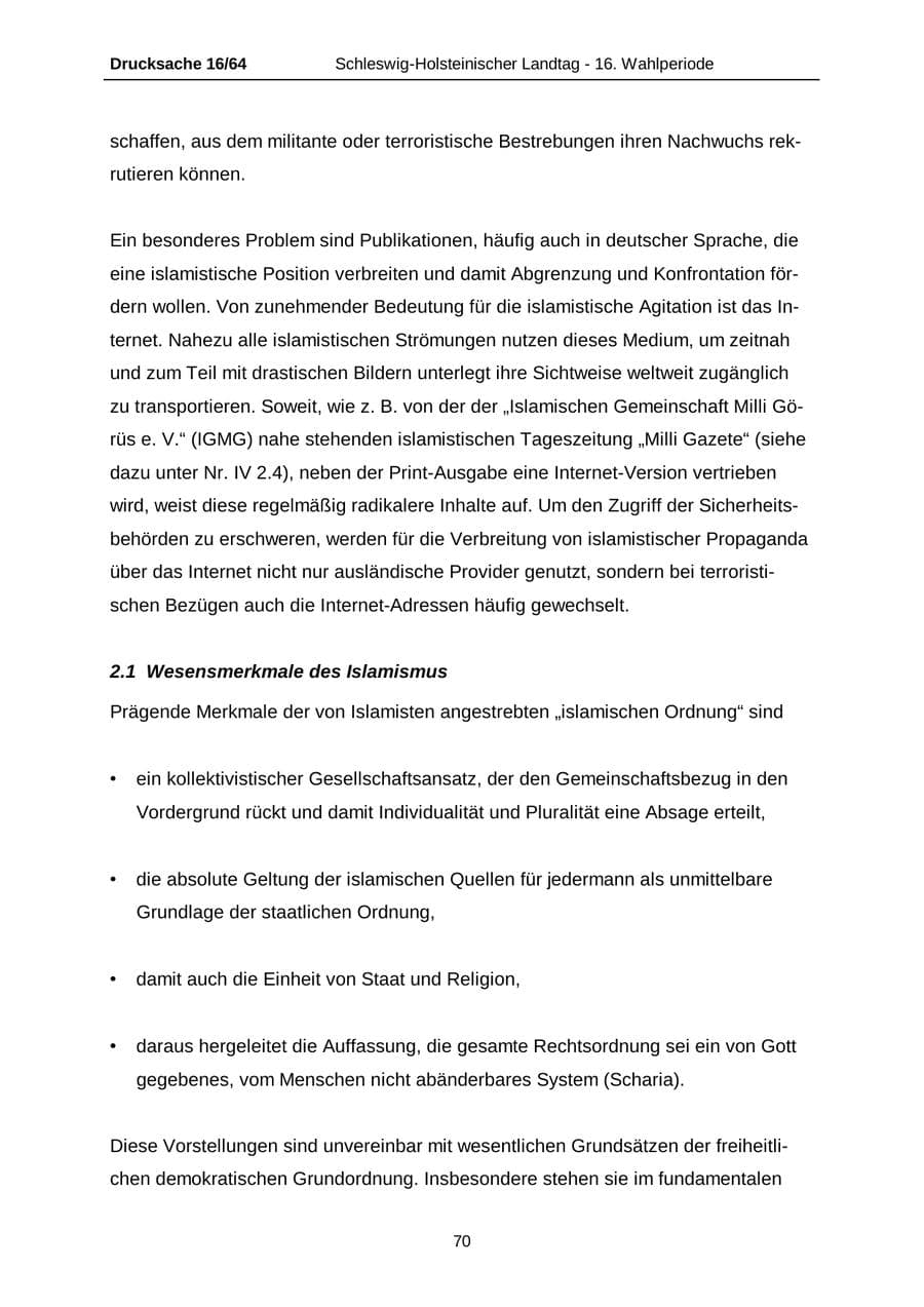 Seite 70 des Verfassungsschutzbericht 2004 Schleswig-Holstein