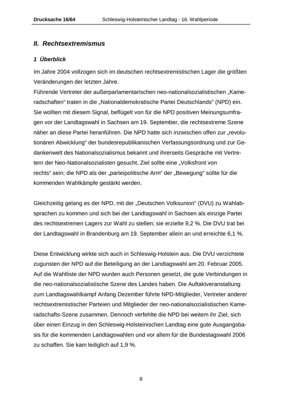 Seite 8 des Verfassungsschutzbericht 2004 Schleswig-Holstein