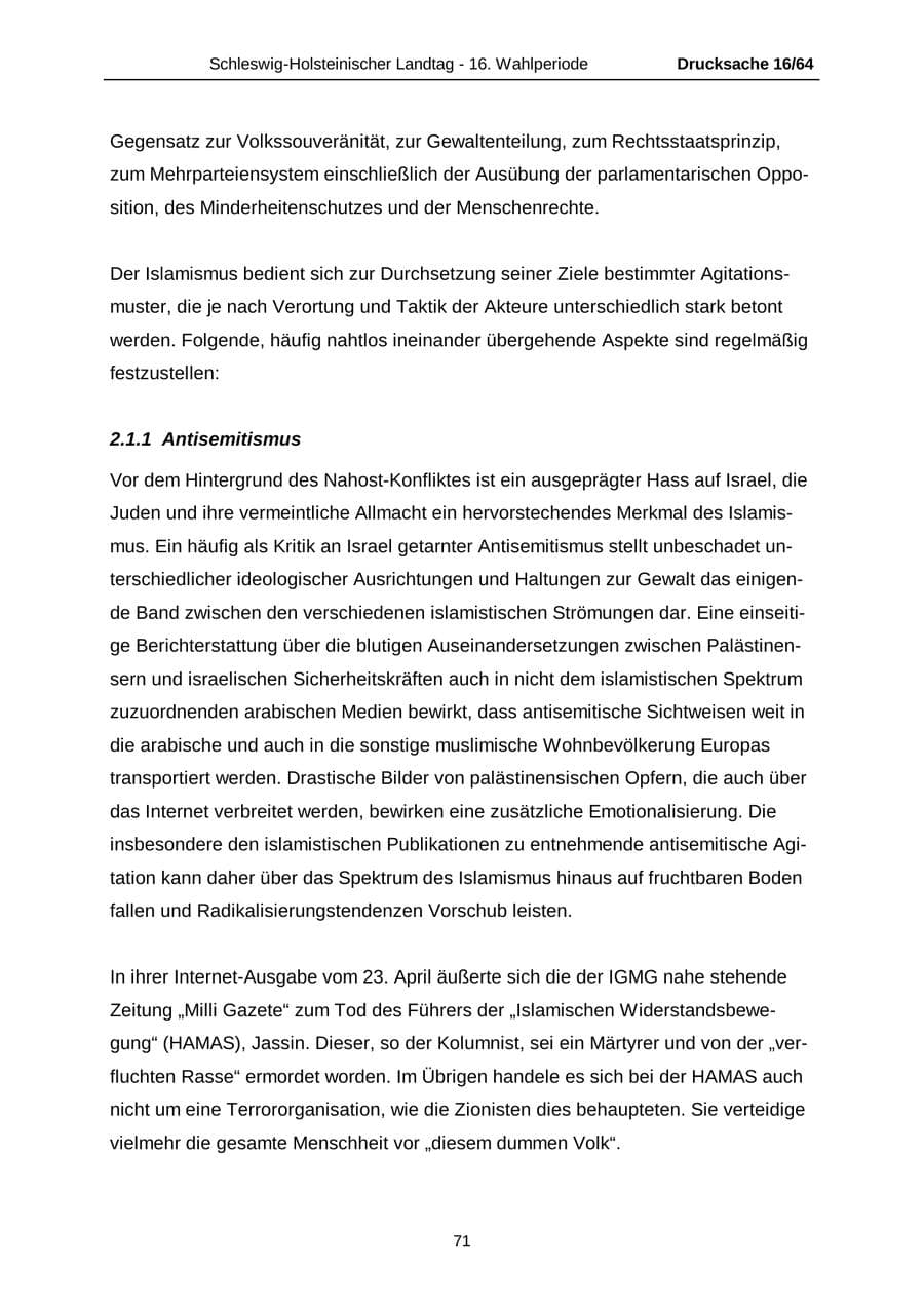 Seite 71 des Verfassungsschutzbericht 2004 Schleswig-Holstein