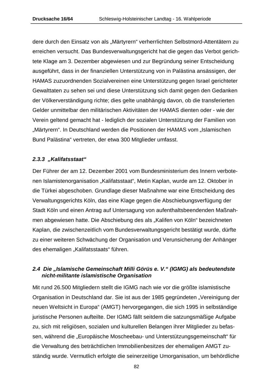 Seite 82 des Verfassungsschutzbericht 2004 Schleswig-Holstein