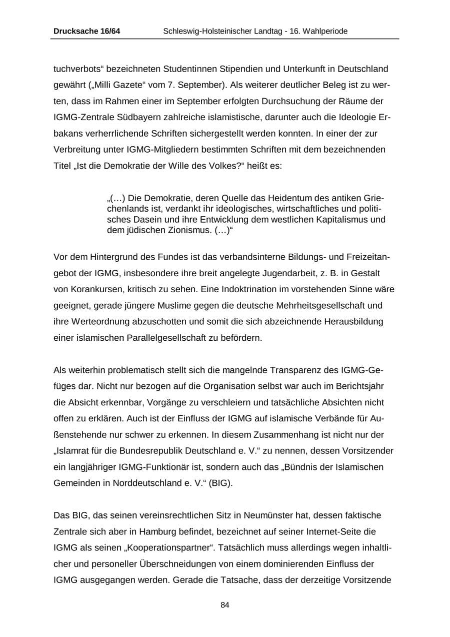 Seite 84 des Verfassungsschutzbericht 2004 Schleswig-Holstein