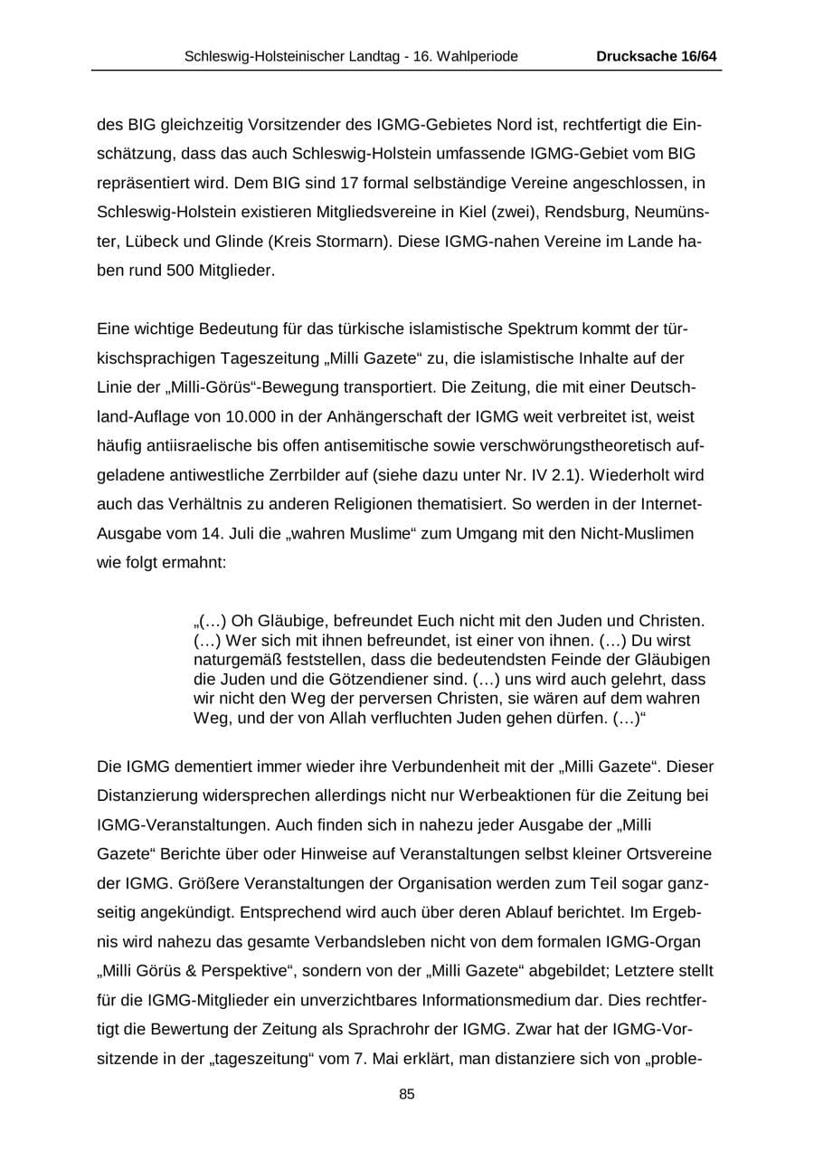 Seite 85 des Verfassungsschutzbericht 2004 Schleswig-Holstein