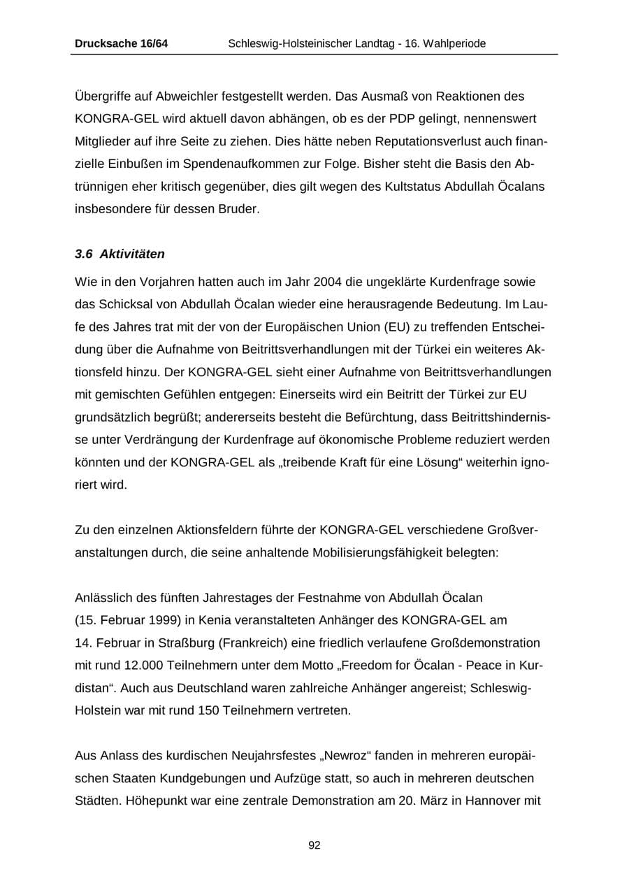 Seite 92 des Verfassungsschutzbericht 2004 Schleswig-Holstein