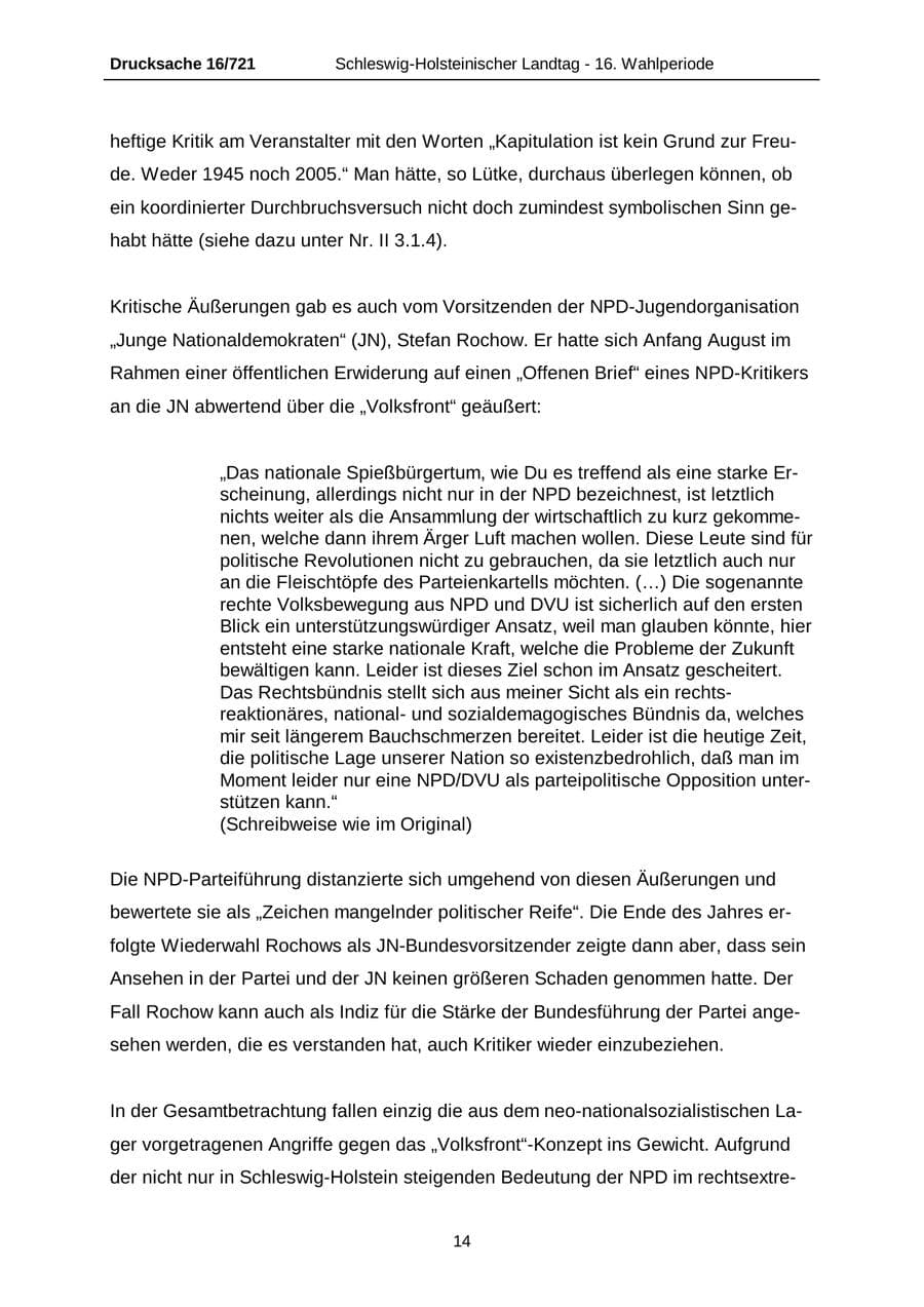 Seite 14 des Verfassungsschutzbericht 2005 Schleswig-Holstein