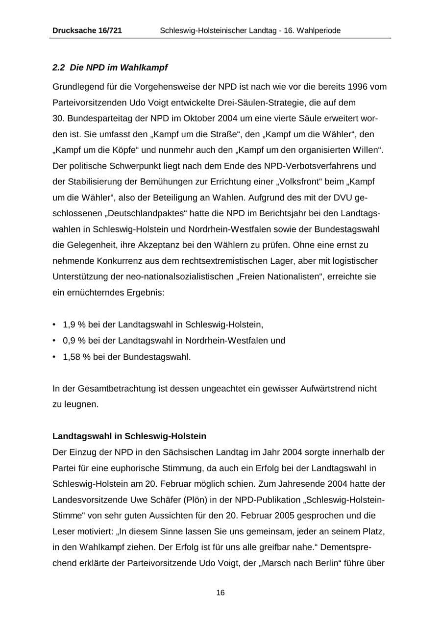 Seite 16 des Verfassungsschutzbericht 2005 Schleswig-Holstein