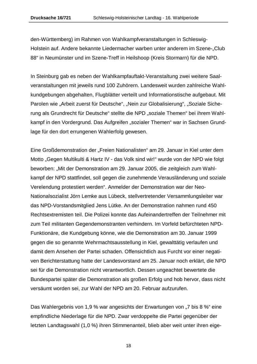 Seite 18 des Verfassungsschutzbericht 2005 Schleswig-Holstein