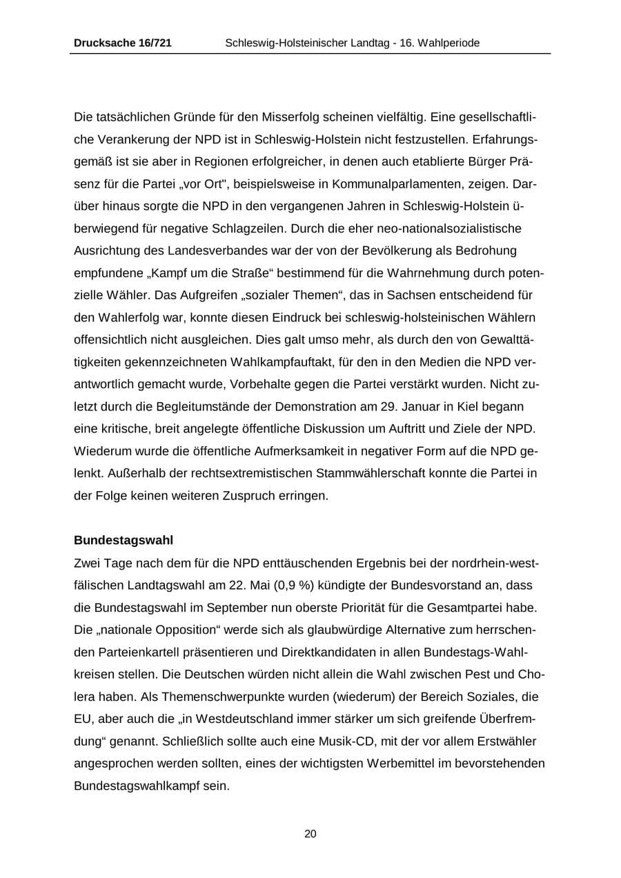 Seite 20 des Verfassungsschutzbericht 2005 Schleswig-Holstein