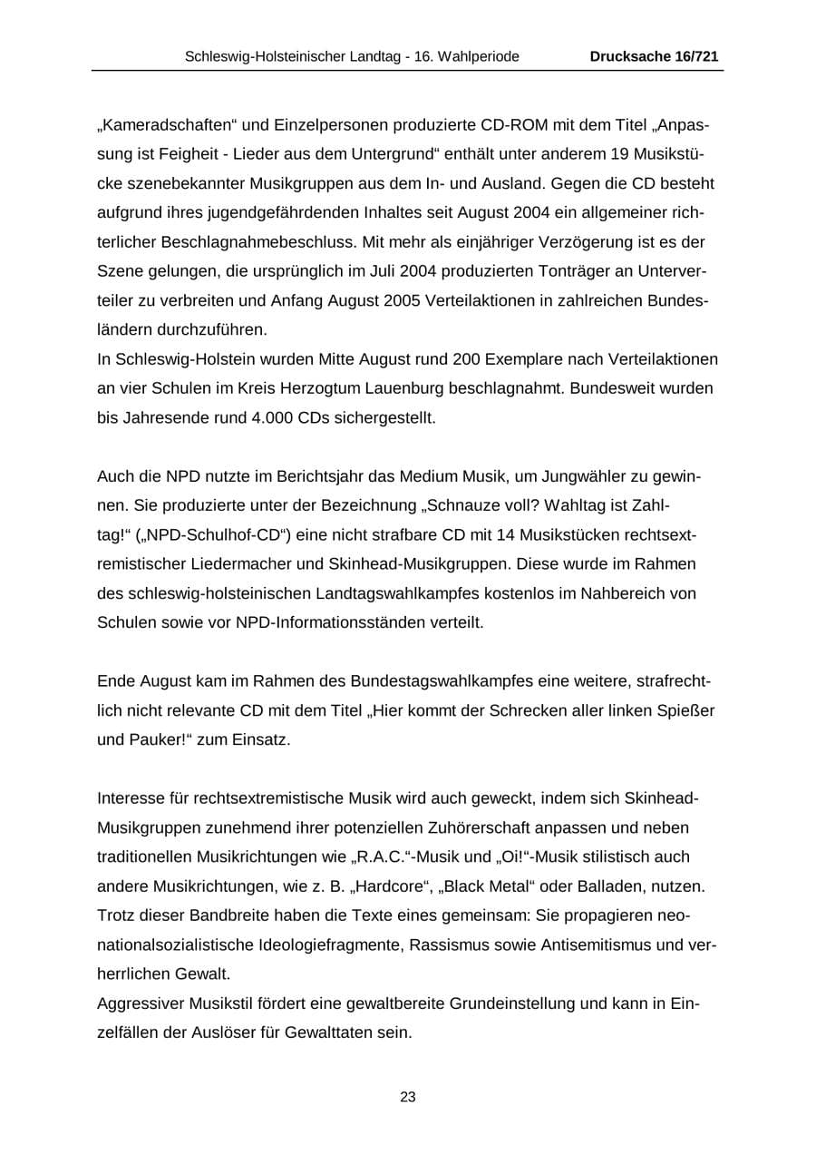 Seite 23 des Verfassungsschutzbericht 2005 Schleswig-Holstein