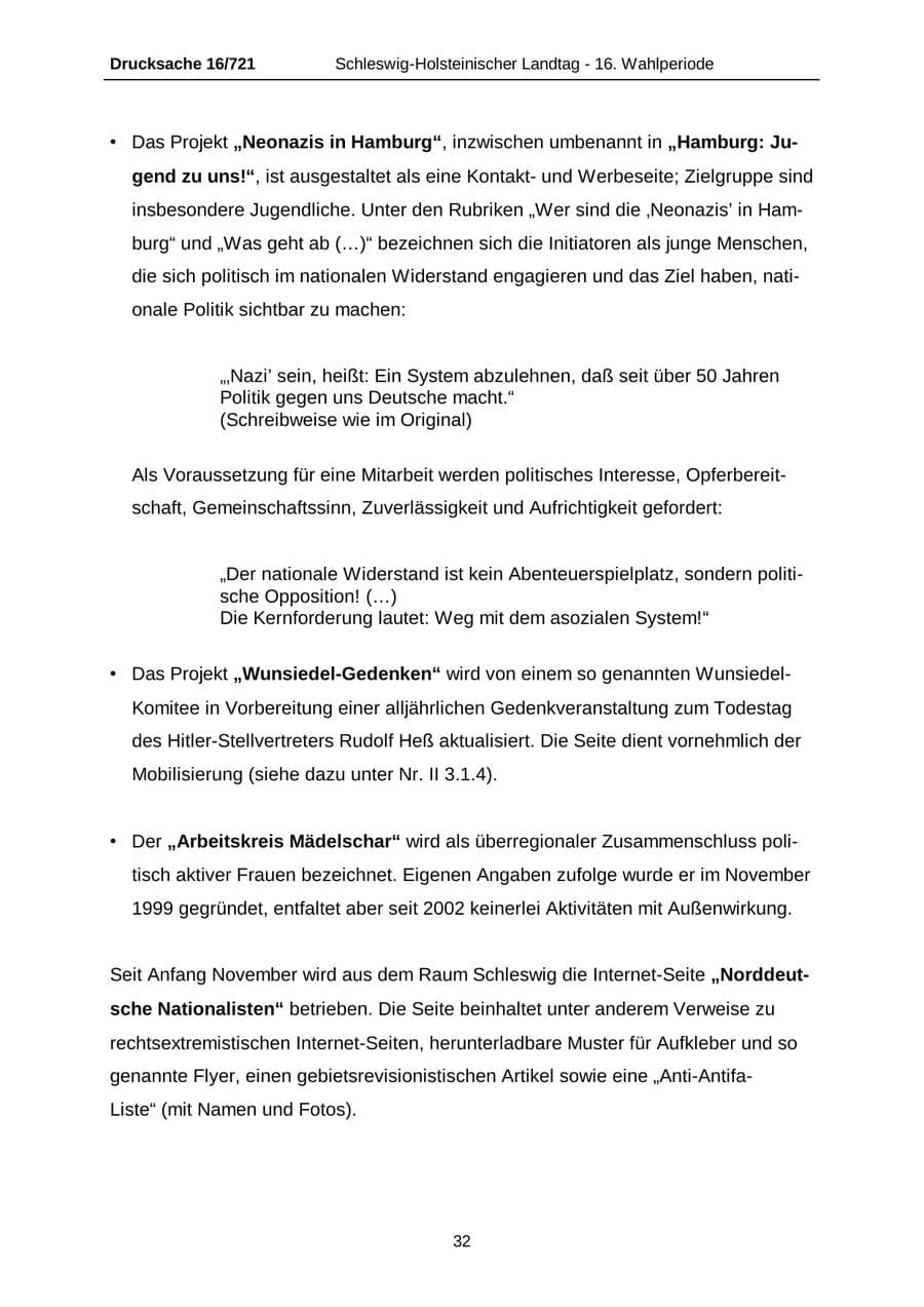 Seite 32 des Verfassungsschutzbericht 2005 Schleswig-Holstein