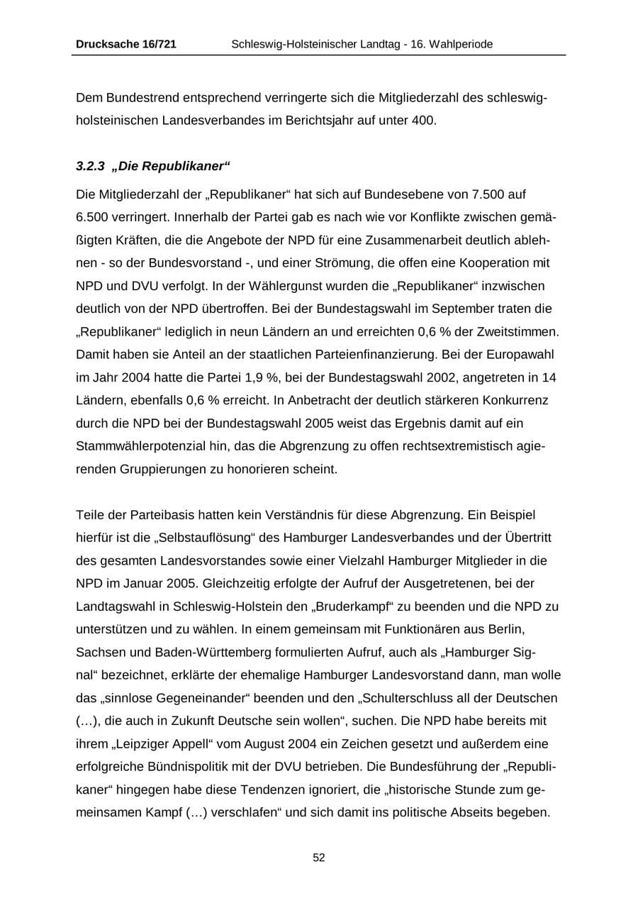Seite 52 des Verfassungsschutzbericht 2005 Schleswig-Holstein