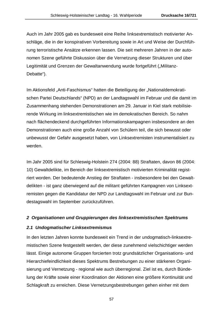 Seite 57 des Verfassungsschutzbericht 2005 Schleswig-Holstein