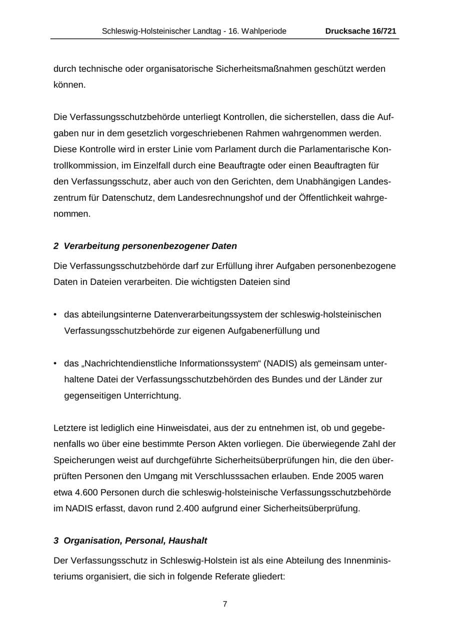 Seite 7 des Verfassungsschutzbericht 2005 Schleswig-Holstein