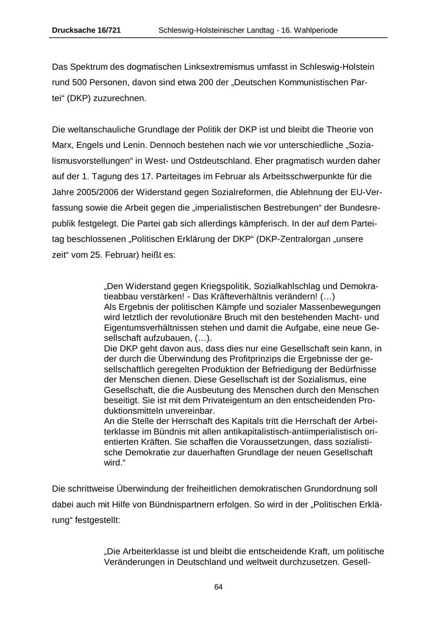 Seite 64 des Verfassungsschutzbericht 2005 Schleswig-Holstein