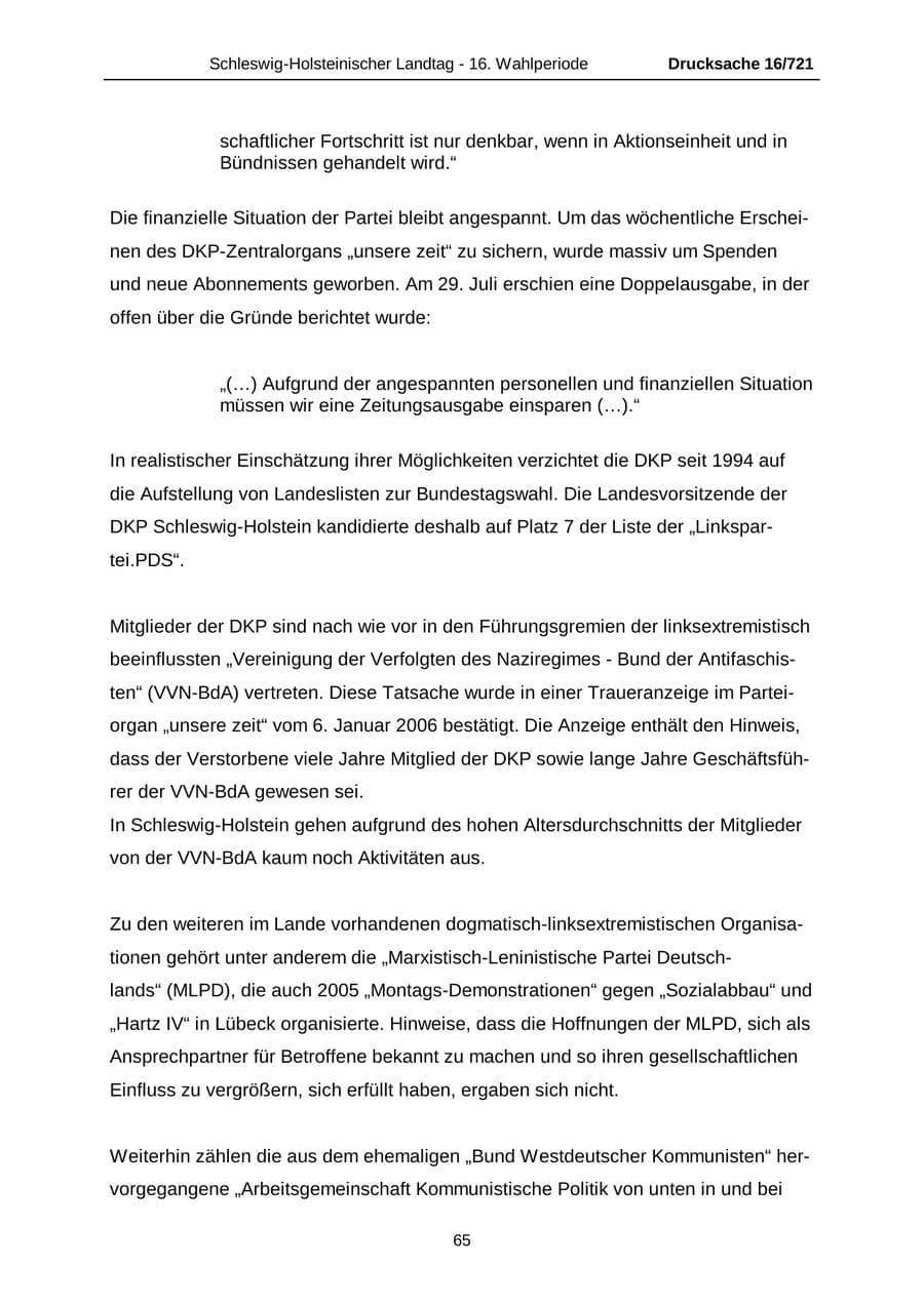 Seite 65 des Verfassungsschutzbericht 2005 Schleswig-Holstein