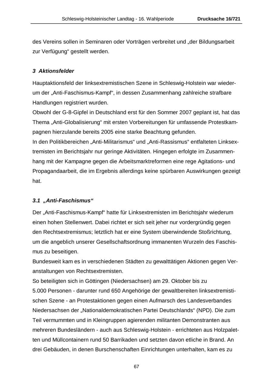 Seite 67 des Verfassungsschutzbericht 2005 Schleswig-Holstein