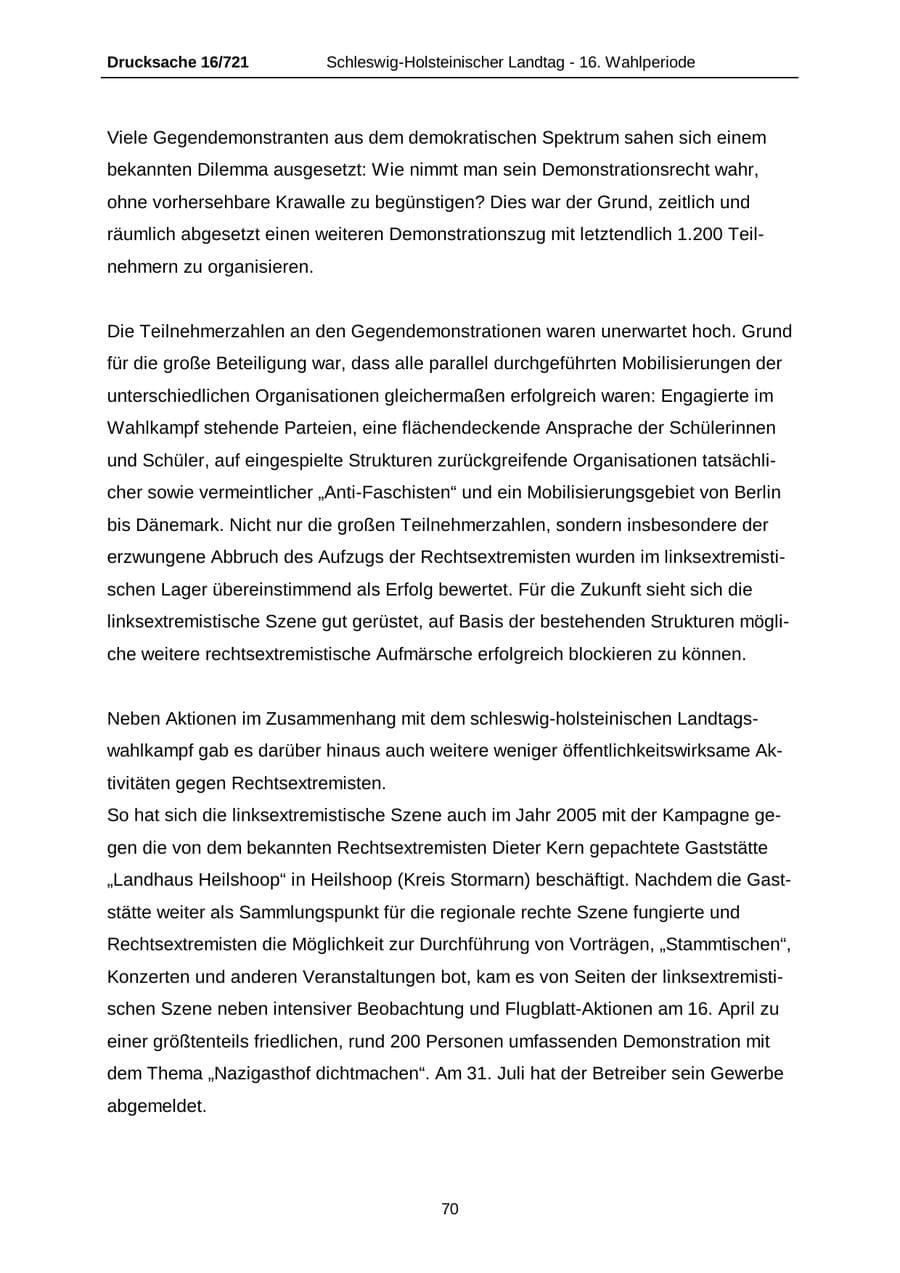 Seite 70 des Verfassungsschutzbericht 2005 Schleswig-Holstein