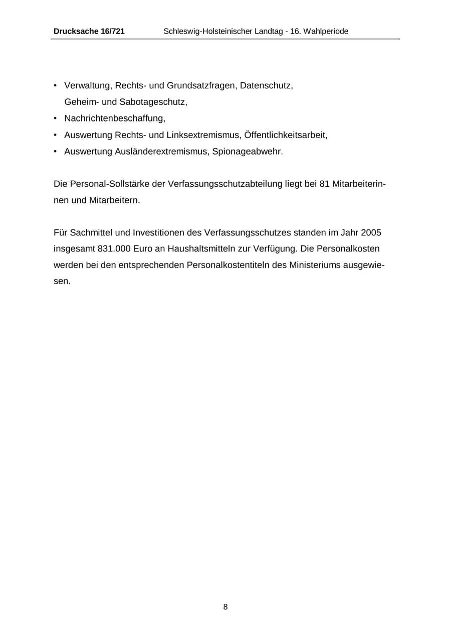 Seite 8 des Verfassungsschutzbericht 2005 Schleswig-Holstein